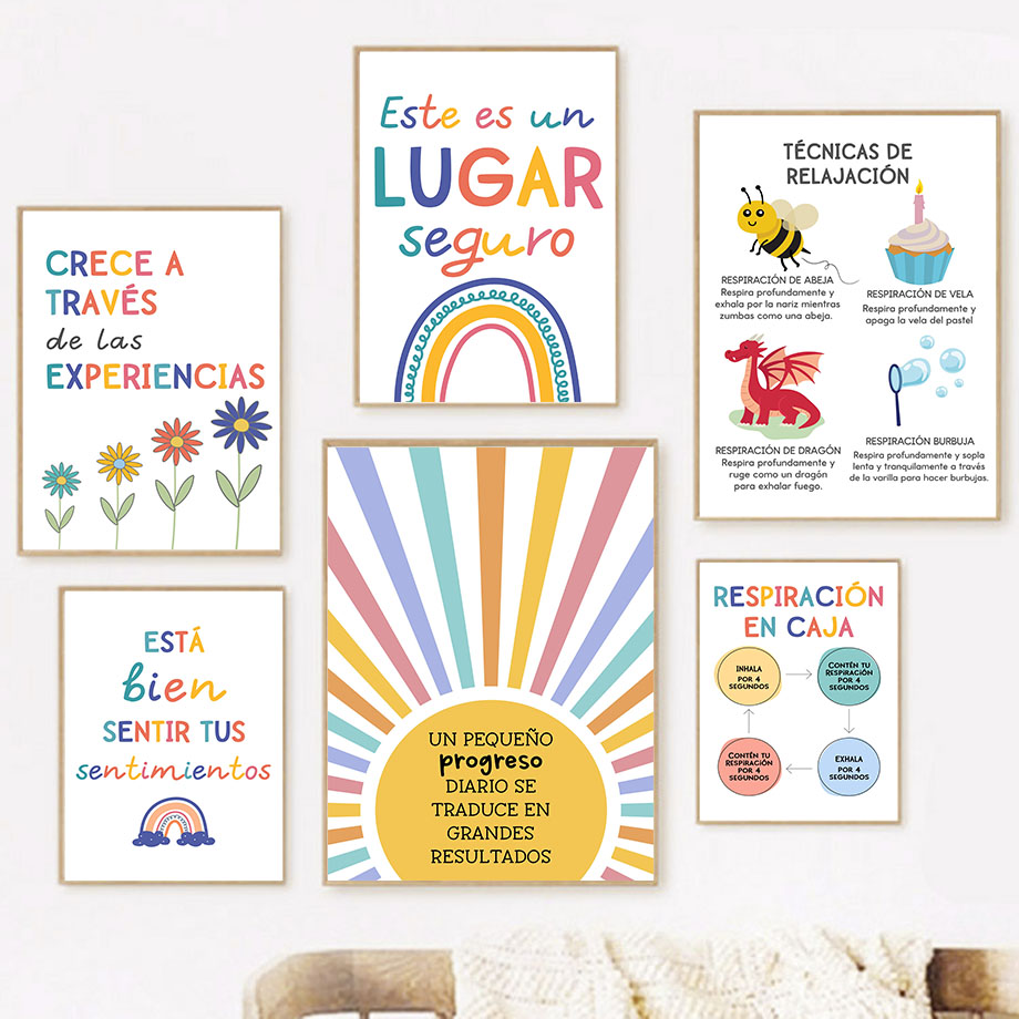 Kids No Education - Spanish Education Motto Rainbow Sunshine Wall