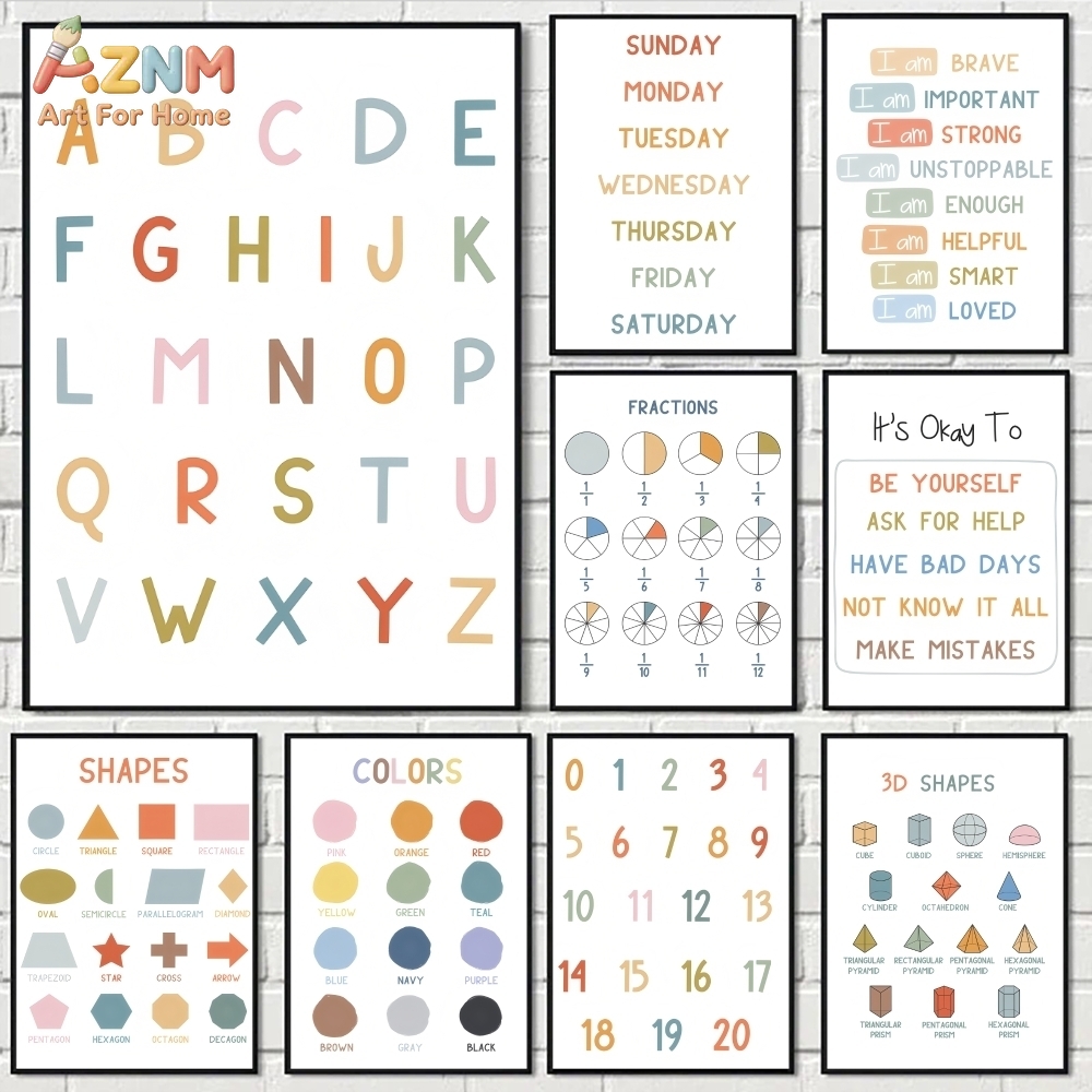 Kids No Education - AZNM Educational Alphabet Numbers Frameless Canvas